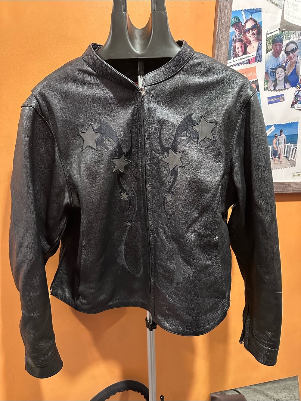 Women's Black Leather Star-Accent Motorcycle Jacket